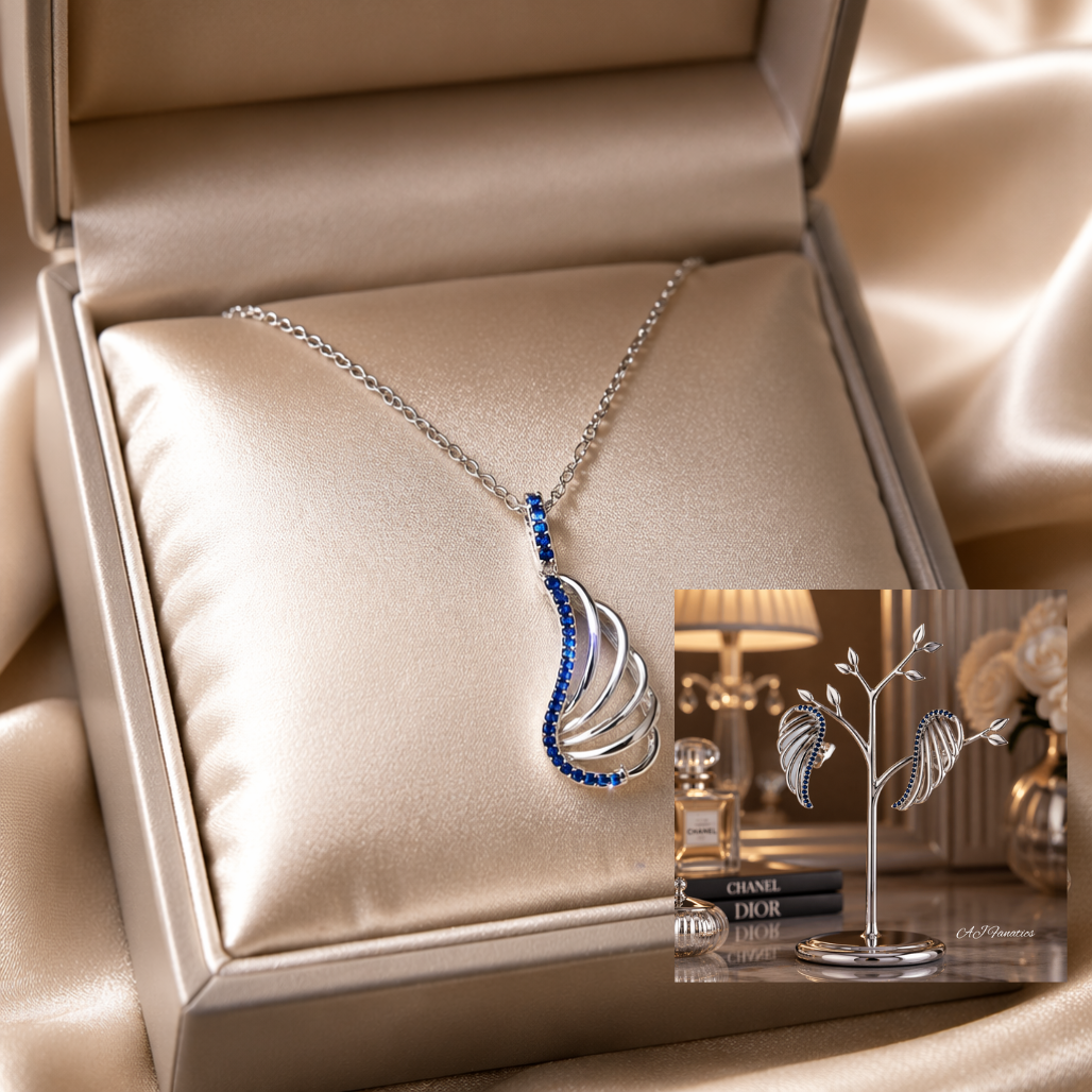 Winged Adorners 925 Silver Gift Set – Sterling Silver & Sapphire Blue Necklace & Earrings