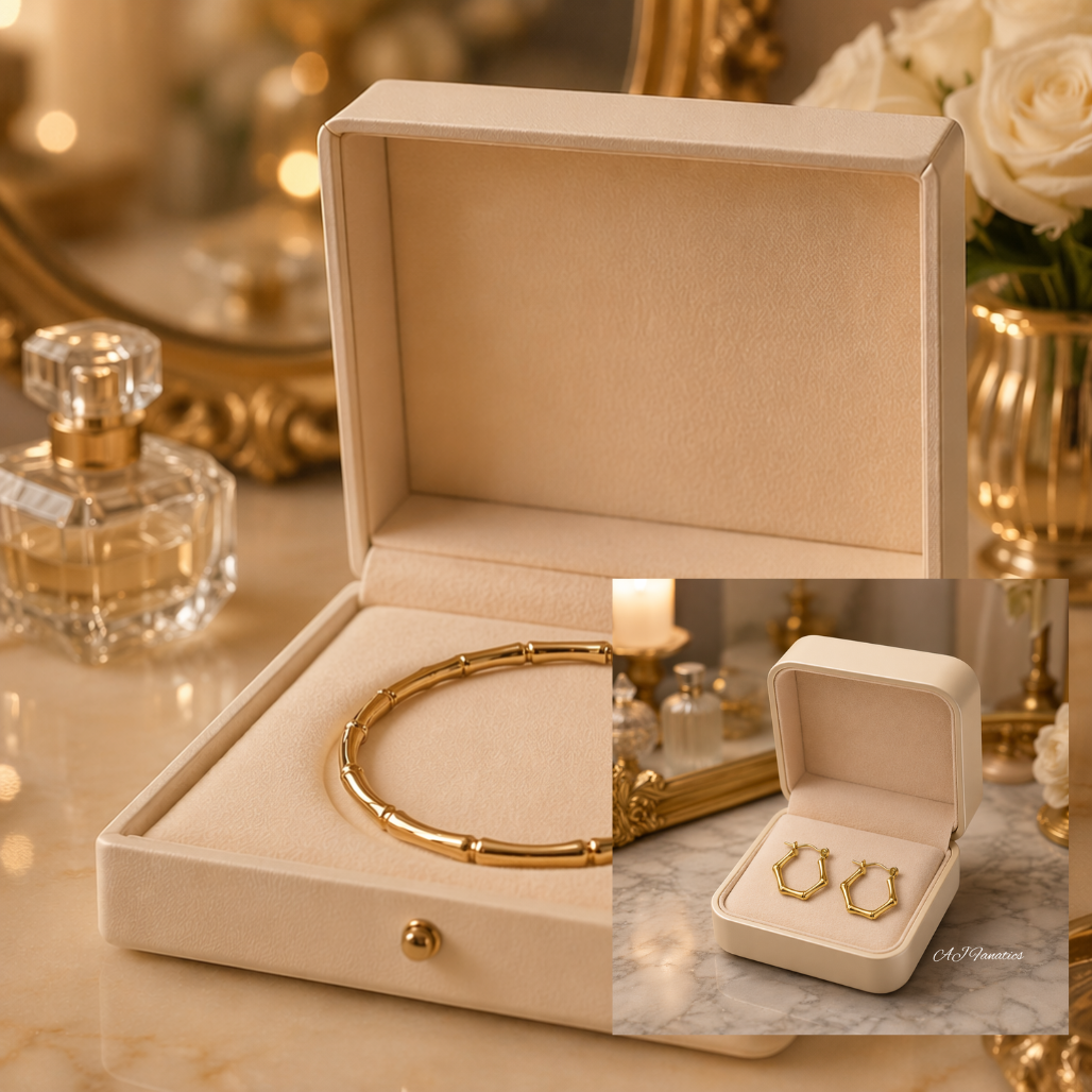 Forest Whisper Stainless Steel Gift Sets – Everyday Gold‑Tone Bracelet & Earrings